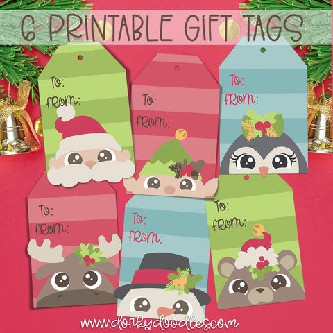 Cute Peeking Christmas Gift Tags - Printables - Dorky Doodles