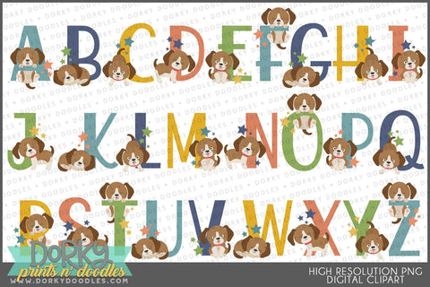 Cute Puppy Alphabet Clipart - Dorky Doodles