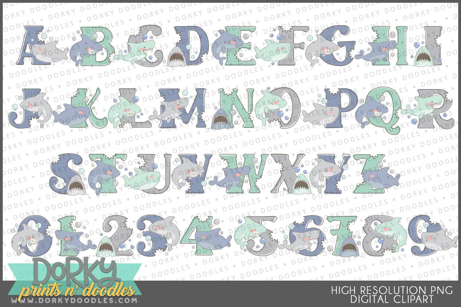 Cute Shark Alphabet Clipart - Dorky Doodles