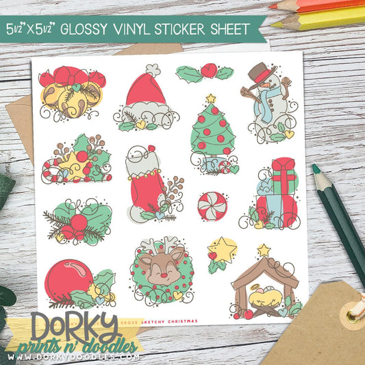 Cute Sketchy Christmas Stickers Sheet