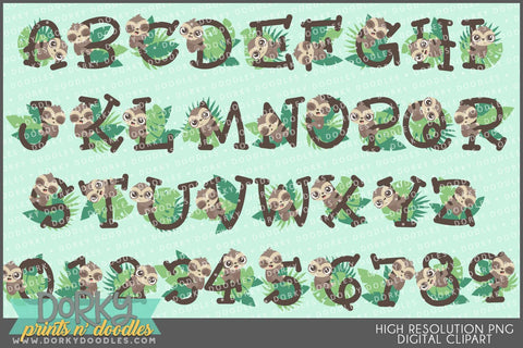 Cute Sloth Alphabet Clipart