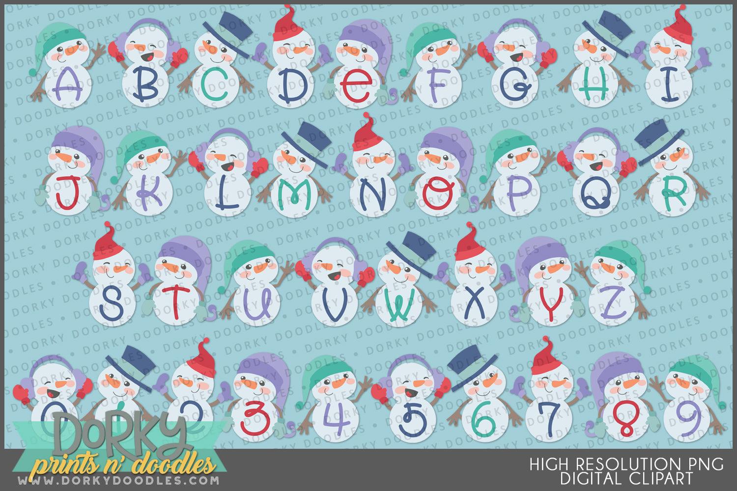 Cute Snowman Alphabet Clipart - Dorky Doodles