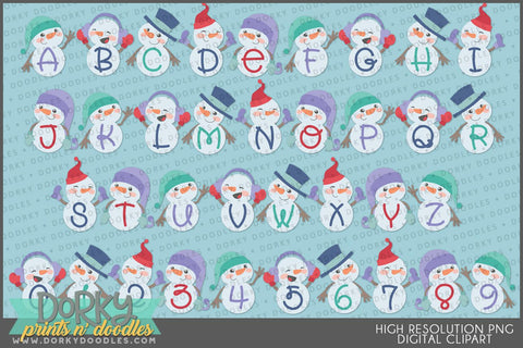 Cute Snowman Alphabet Clipart - Dorky Doodles