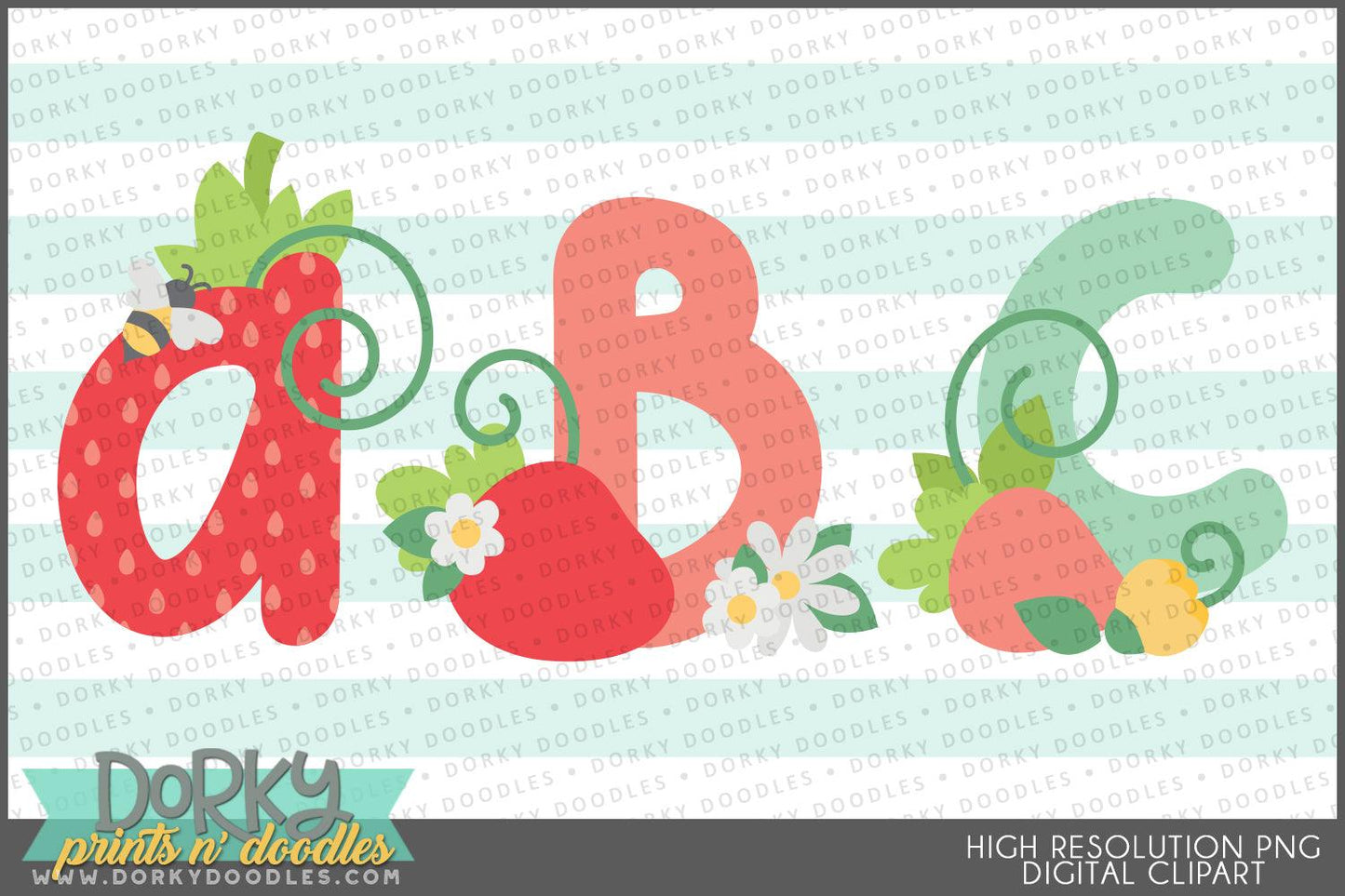 Cute Strawberry Alphabet Clipart - Dorky Doodles