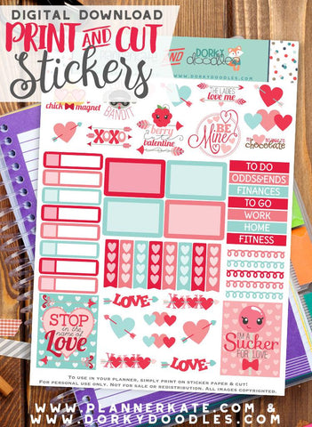 Cute Valentine Print and Cut Planner Stickers