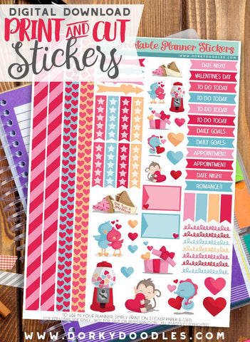 Cute Valentine Print and Cut Planner Stickers