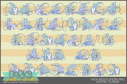 Cute Winter Alphabet Clipart