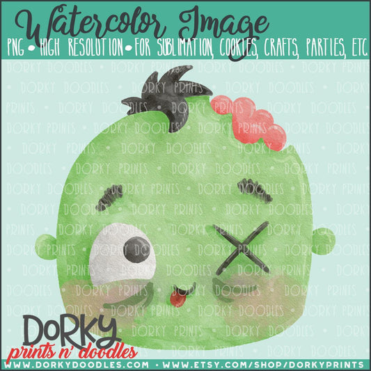 Cute Zombie Halloween Watercolor PNG