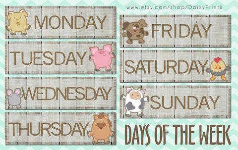 Days of the Week Farm Animals Learning Printables