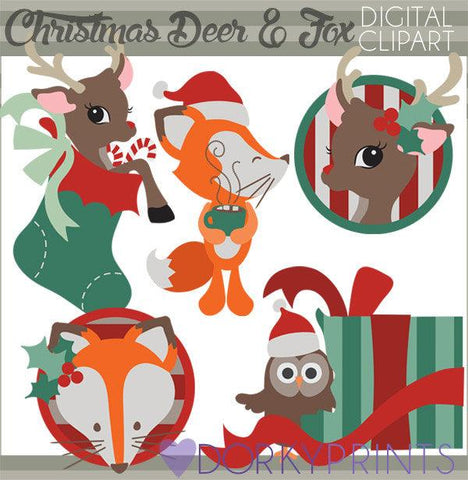 Deer and Fox Christmas Clipart
