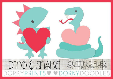 Dinosaur and Snake with Hearts Valentine SVG Cuttable Files