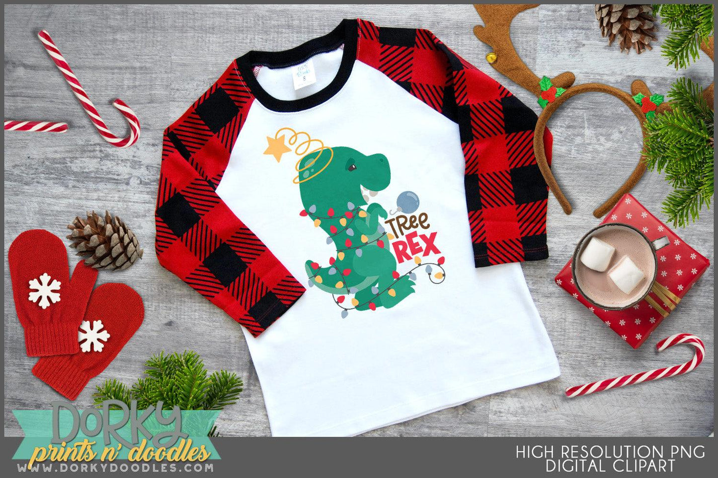 Dinosaur Fun Christmas Clipart - Dorky Doodles