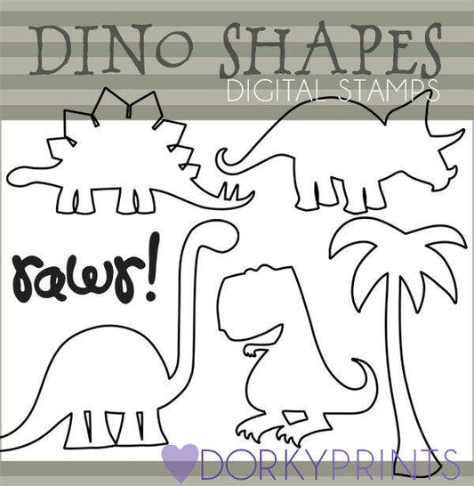 Dinosaur Shapes Blackline Animals Clipart