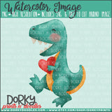 Dinosaur Valentine's Day Watercolor PNG