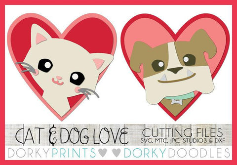 Dog and Kitty in Hearts Valentine SVG Cuttable Files