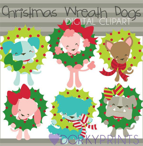 Dogs with Wreaths Christmas Clipart