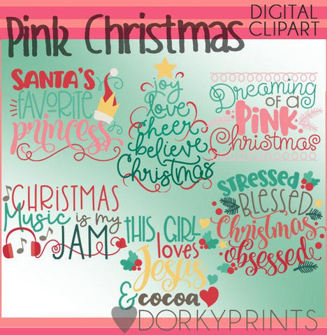Dreaming of a Pink Christmas Wordart Christmas Clipart