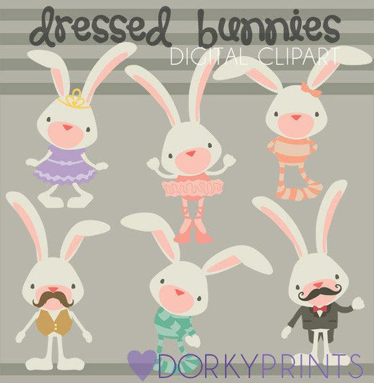 Dressed Bunnies Spring Clipart