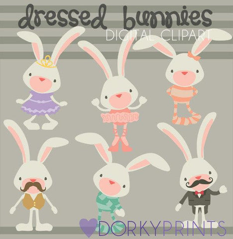 Dressed Bunnies Spring Clipart