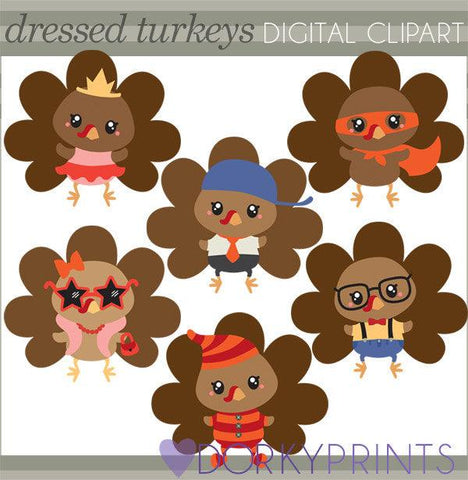 Dressed Turkeys Thanksgiving Clipart