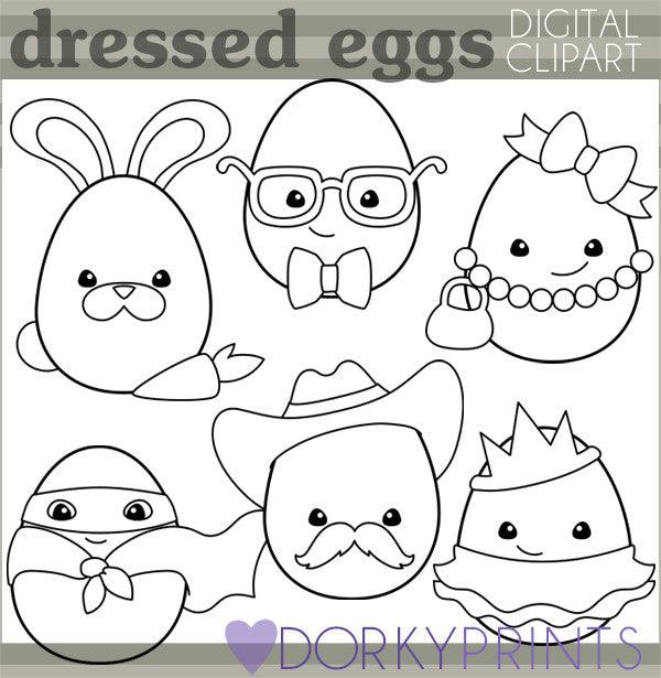 Dressed Up Eggs Black Line Spring Clipart