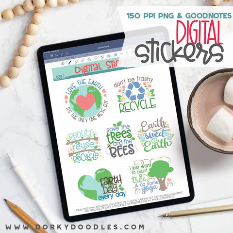 Earth Day Digital Planner Stickers - Dorky Doodles