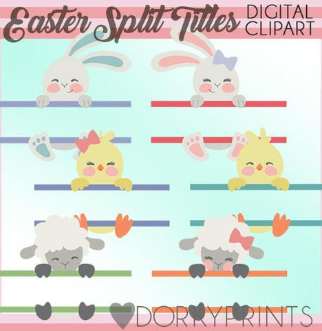 Easter Animals Split Title Frames Spring Clipart