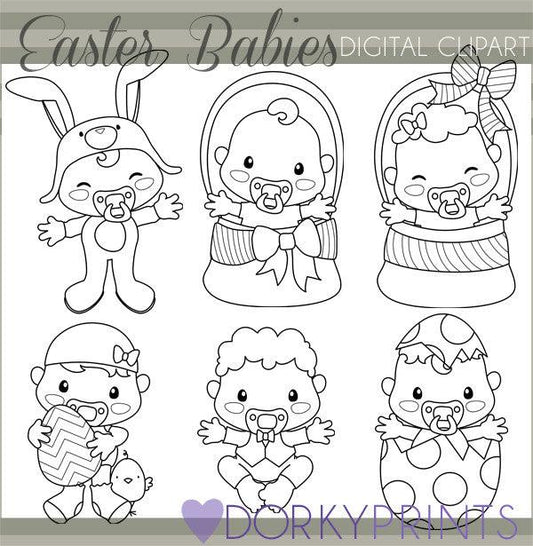 Easter Babies Black Line Spring Clipart