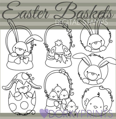 Easter Basket Blackline Spring Clipart