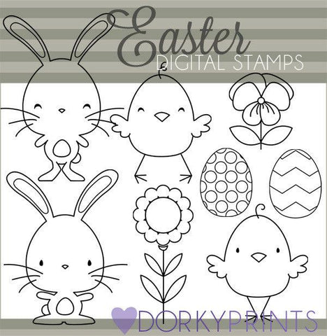 Easter Bunny Blackline Spring Clipart