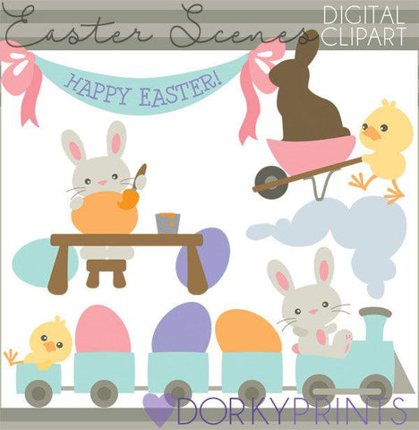 Easter Bunny Scenes Spring Clipart