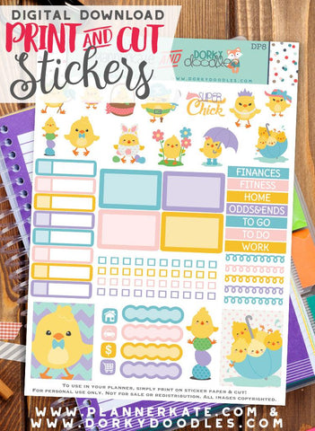Easter Chick Print and Cut Planner Stickers