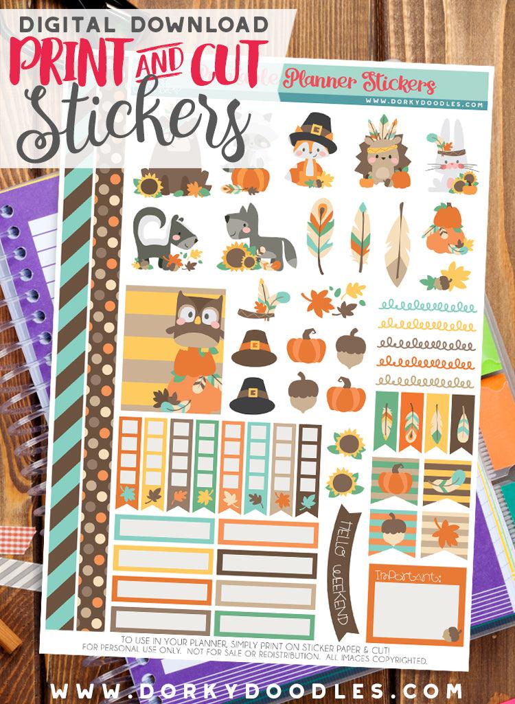 Fall Animals Print and Cut Planner Stickers