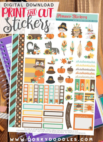 Fall Animals Print and Cut Planner Stickers