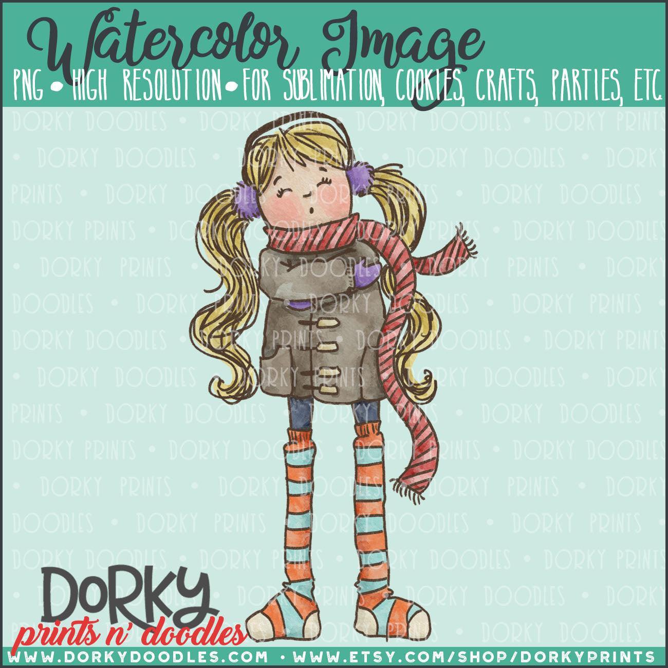 Fall Girl in Warm Socks Watercolor PNG