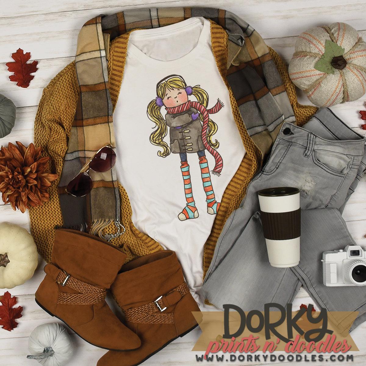 Fall Girl in Warm Socks Watercolor PNG