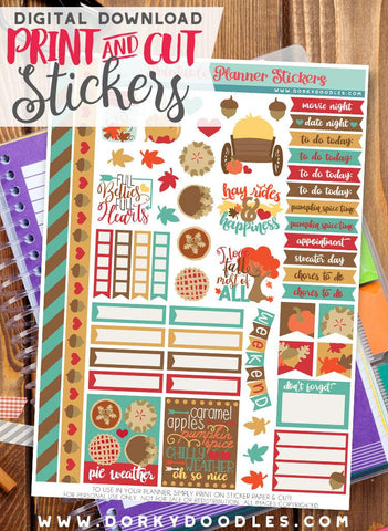 Fall Harvest Print and Cut Planner Stickers