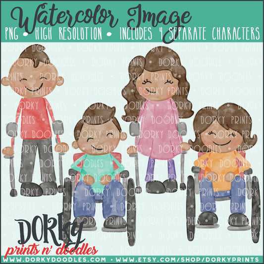 Family Character Watercolor PNG with Special Needs