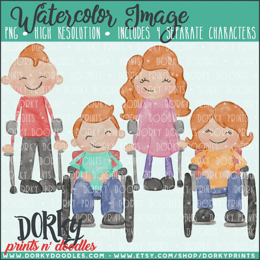 Family Character Watercolor PNG with Special Needs