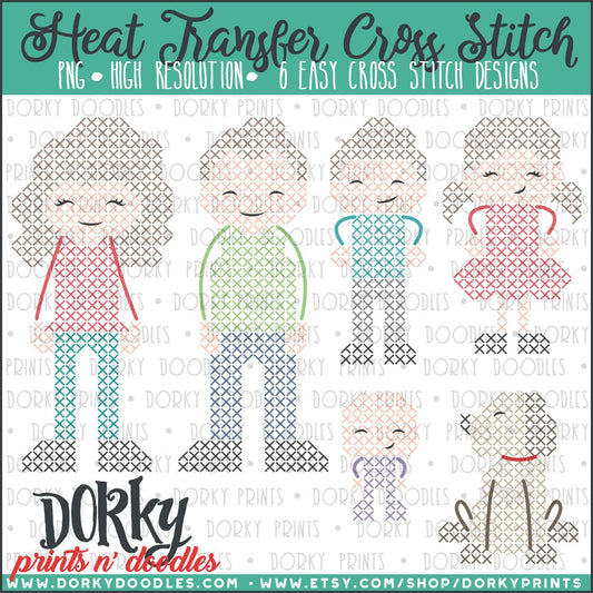 Family Cross Stitch Heat Transfer Design