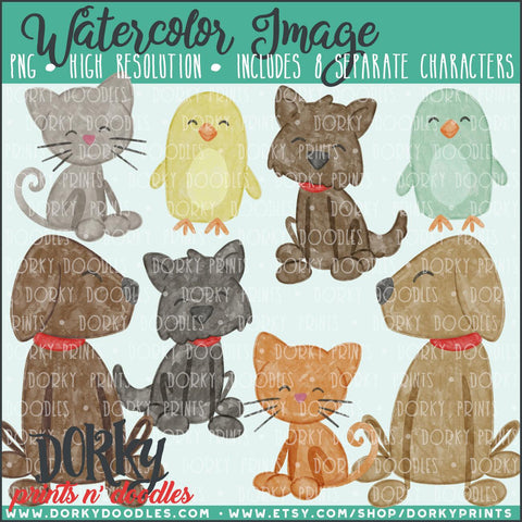 Family Pets Watercolor PNG
