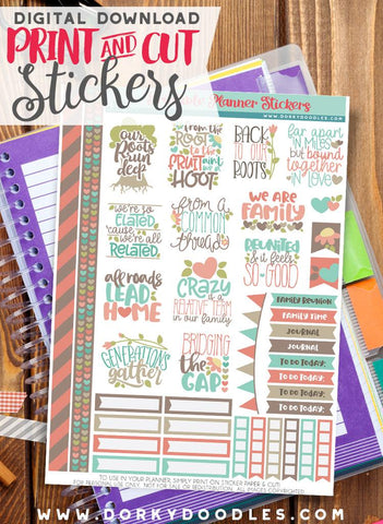 Family Roots Print and Cut Planner Stickers
