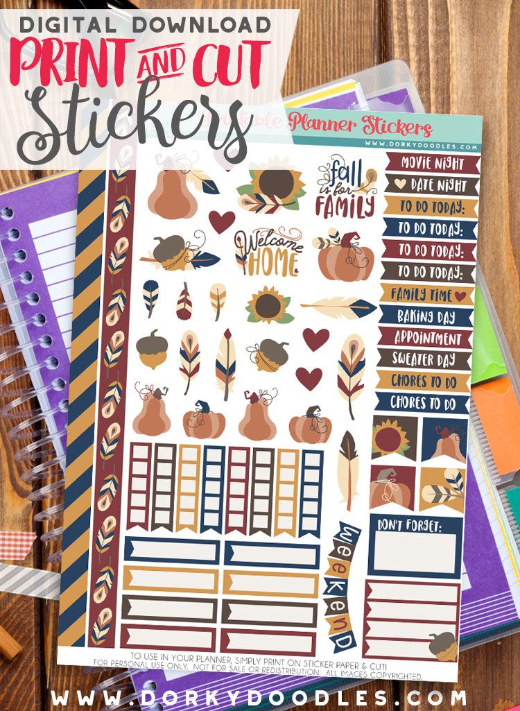 Family Thanksgiving Print and Cut Planner Stickers