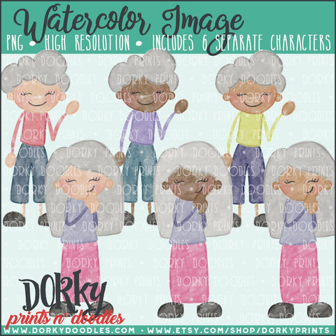 Family Watercolor PNG Alternate Grandmas