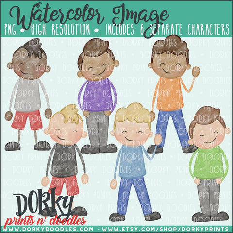 Family Watercolor PNG Alternate Teen Boys