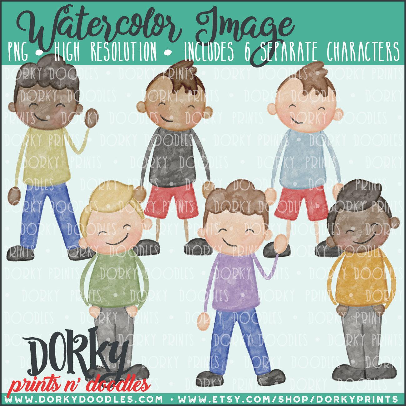Family Watercolor PNG Alternate Teen Boys