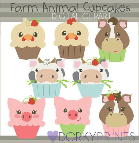 Farm Cupcakes Animals Clipart