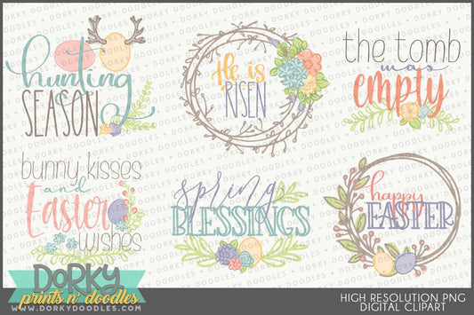 Farmhouse Easter Phrases Spring Clipart - Dorky Doodles