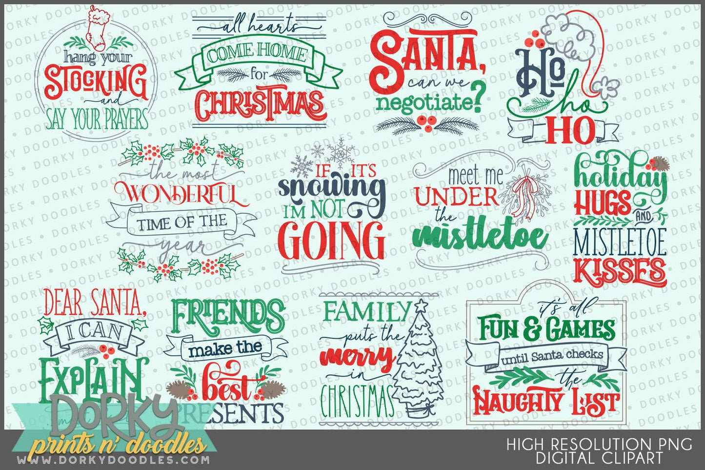 Farmhouse Sayings Christmas Clipart - Dorky Doodles