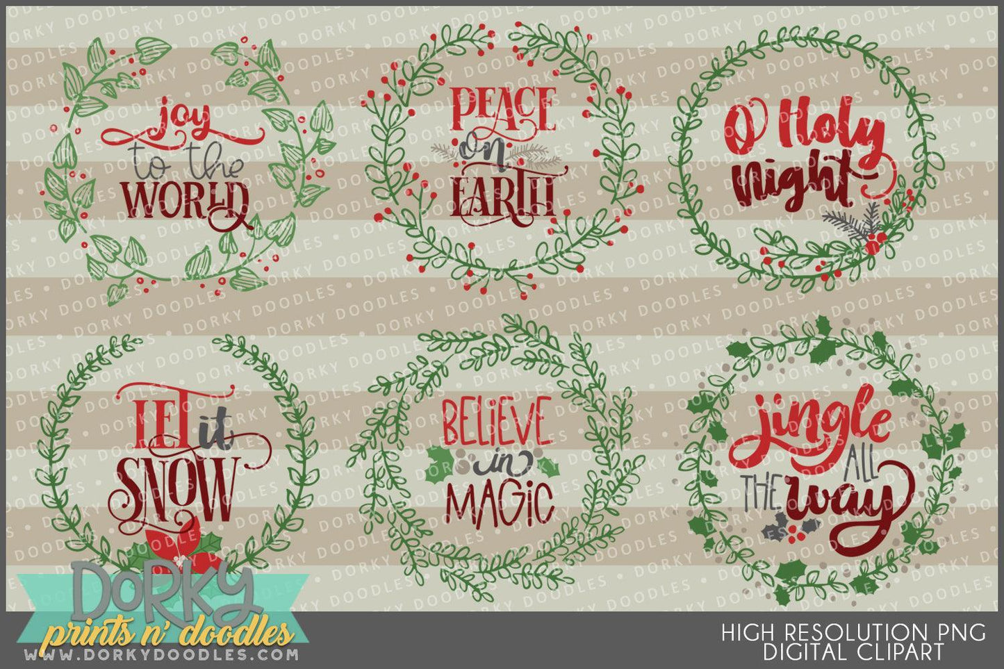 Farmhouse Wreath Wordart Christmas Clipart